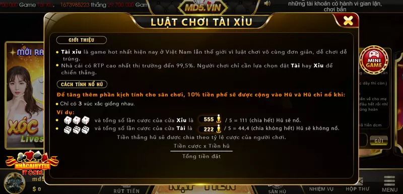 Luật chơi của cả 2 phiên bản tài xỉu đều giống nhau